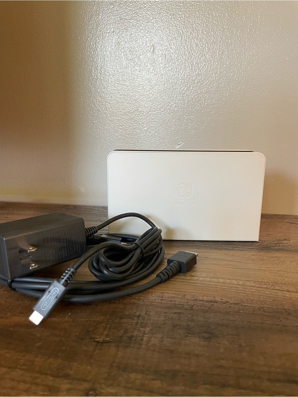 Nintendo White Switch OLED Dock with Black Power Cable